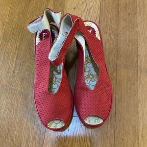 Fly London Red Yala Perforated Sandal Size 10